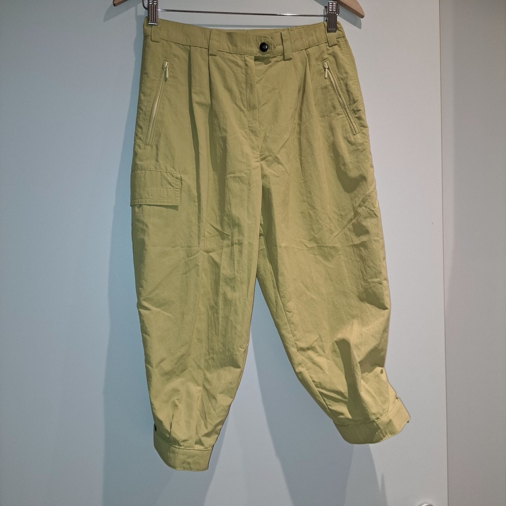 Vintage Cargo Capri Pants lime Tan Zip Pockets Relaxed Fit Women's‎ Size M - Picture 2 of 13